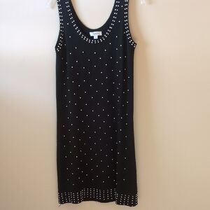 Black Sleeveless Light Weight Beaded Sweater Dress